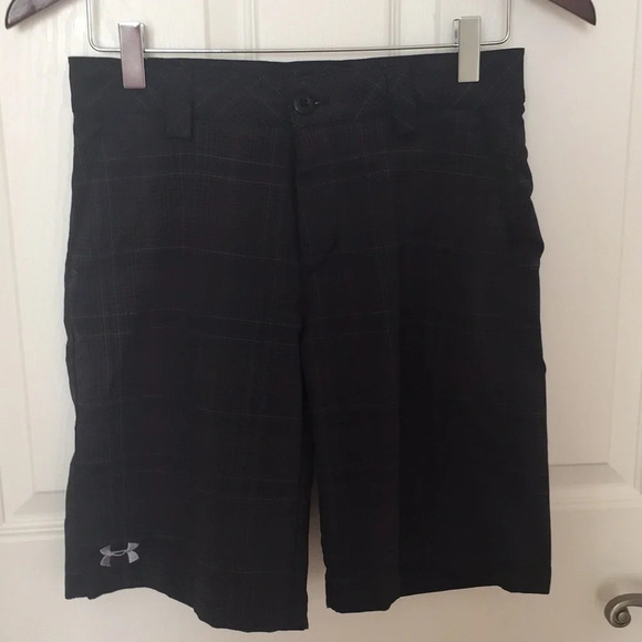 UNDER ARMOUR Youth Large Black Gray Pattern Preppy Embroidered Logo Shorts - Picture 1 of 7